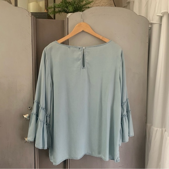 Grace Elements Blue Ruffled Bell Sleeve Blouse - Picture 6 of 7